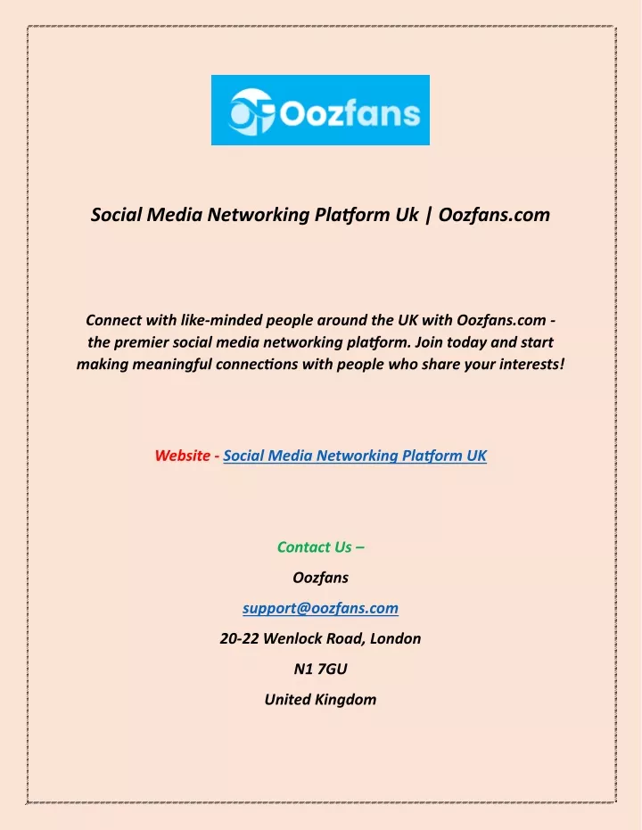 social media networking platform uk oozfans com