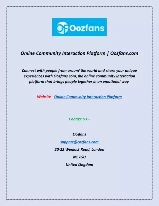 Online Community Interaction Platform | Oozfans.com