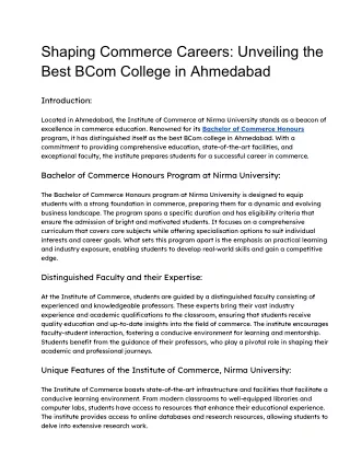 Shaping Commerce Careers: Unveiling the Best BCom College in Ahmedabad
