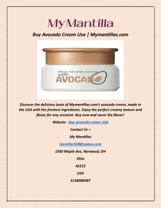 Buy Avocado Cream Usa | Mymantillas.com