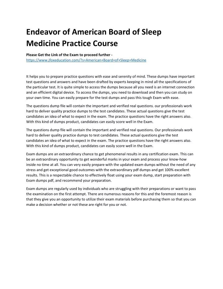 endeavor of american board of sleep medicine
