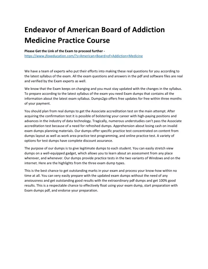 endeavor of american board of addiction medicine