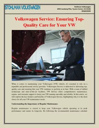 Volkswagen Service Ensuring Top-Quality Care for Your VW