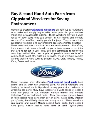Buy Second Hand Auto Parts from Gippsland Wreckers for Saving Environment