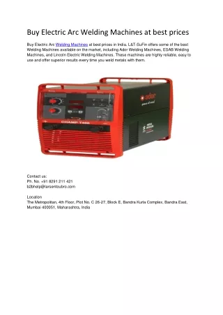 Buy Electric Arc Welding Machines at best prices