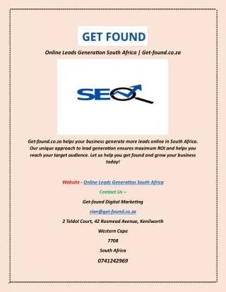 Online Leads Generation South Africa | Get-found.co.za