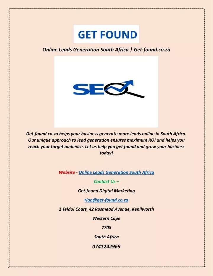online leads generation south africa get found