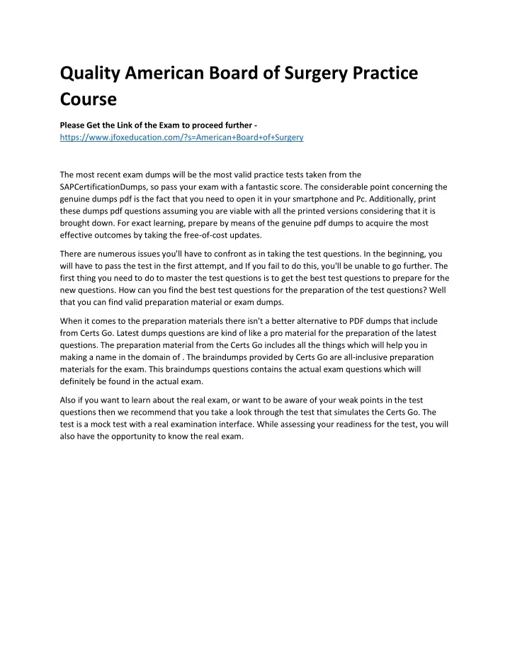 quality american board of surgery practice course