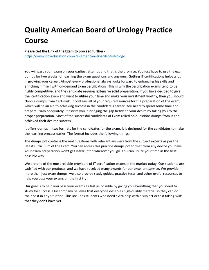 quality american board of urology practice course