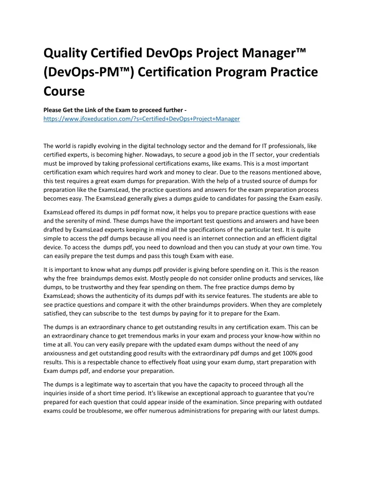 quality certified devops project manager devops