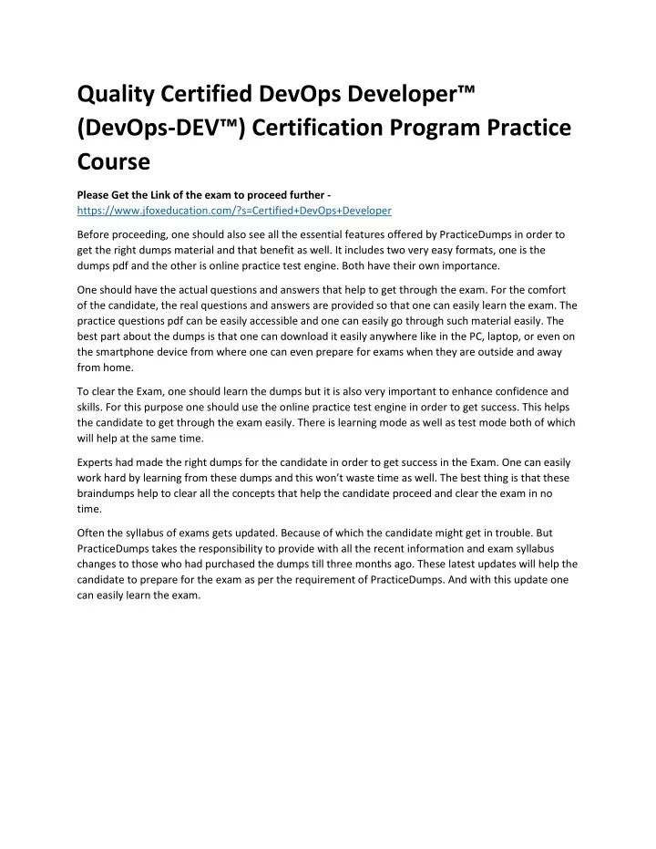 quality certified devops developer devops