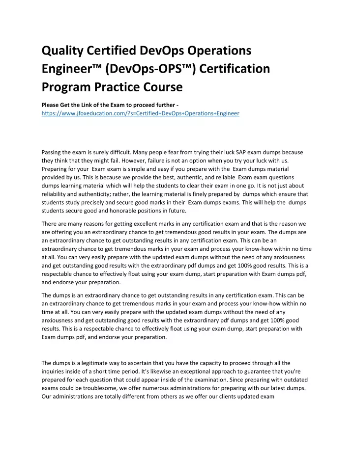 quality certified devops operations engineer