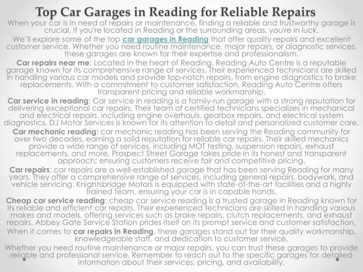 top car garages in reading for reliable repairs
