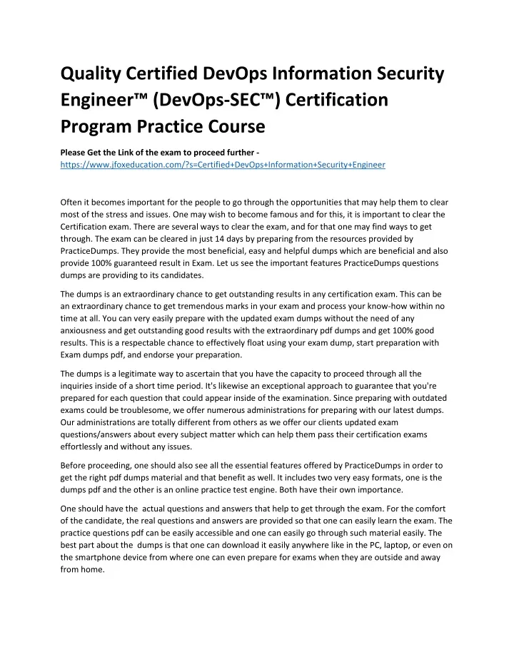 quality certified devops information security