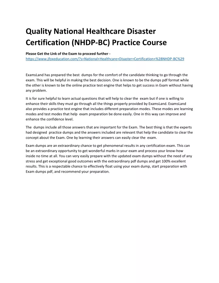 PPT Quality National Healthcare Disaster Certification (NHDP BC