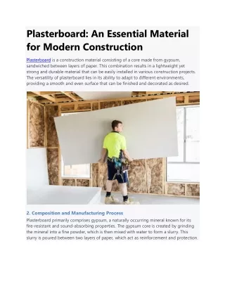 Plasterboard: An Essential Material for Modern Construction