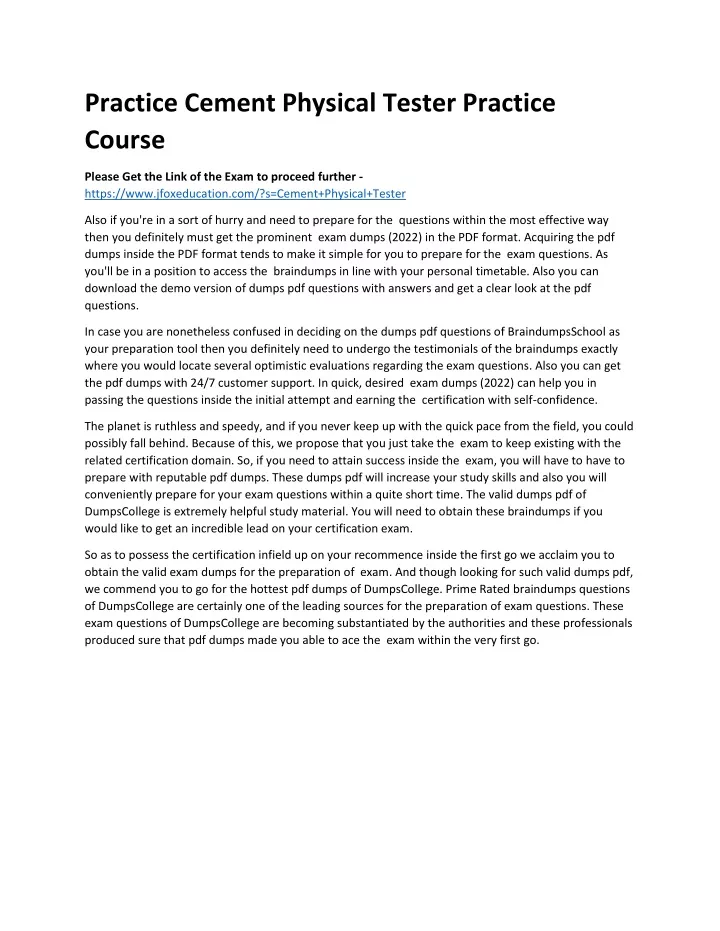 practice cement physical tester practice course