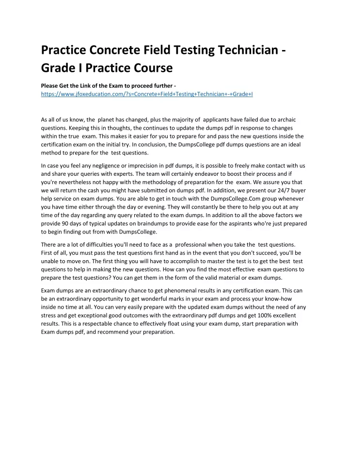 practice concrete field testing technician grade