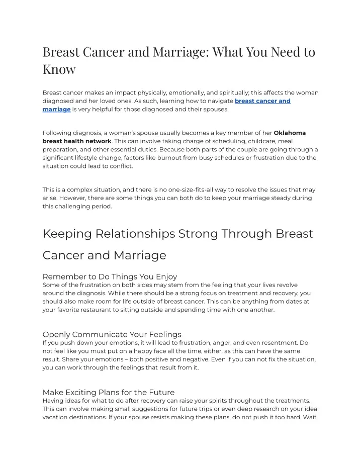 breast cancer and marriage what you need to know