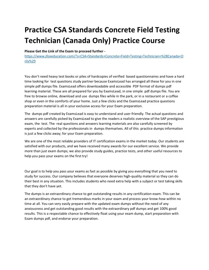 practice csa standards concrete field testing