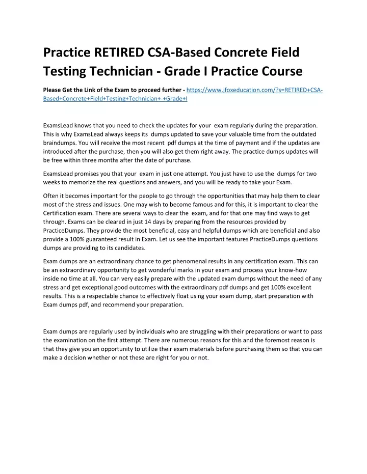 practice retired csa based concrete field testing
