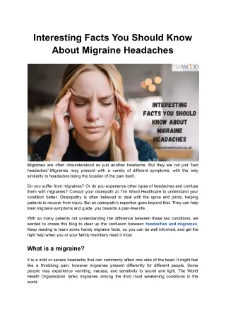 Interesting Facts You Should Know About Migraine Headaches