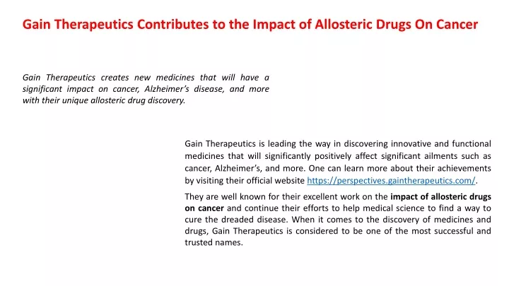 gain therapeutics contributes to the impact