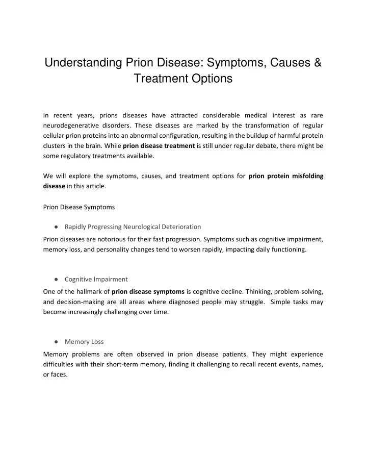 understanding prion disease symptoms causes