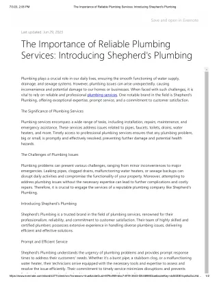 The Importance of Reliable Plumbing Services_ Introducing Shepherd's Plumbing