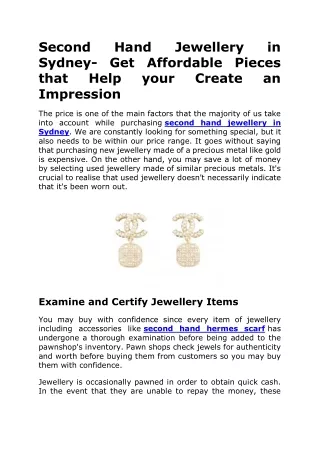 Second Hand Jewellery in Sydney- Get Affordable Pieces that Help your Create an Impression