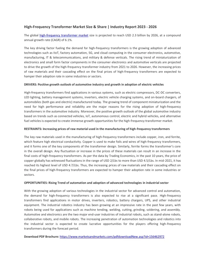 high frequency transformer market size share