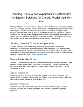 Opening Doors to new experiences_ Nestabroad's Immigration Solutions for Canada Tourist Visa from India