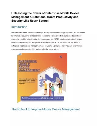 Unleashing the Power of Enterprise Mobile Device Management & Solutions Boost Productivity and Security Like Never Befor