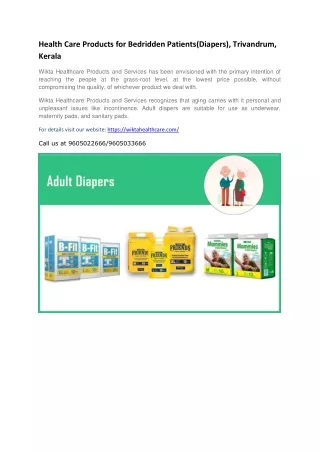 Health Care Products for Bedridden Patients(Diapers), Trivandrum, Kerala
