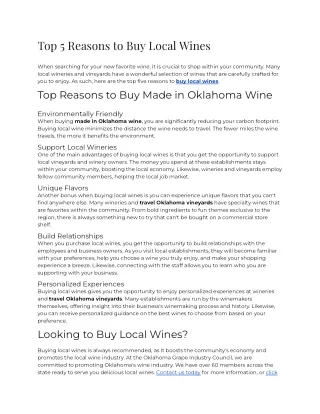 2023 - Top 5 Reasons To Buy Local Wines