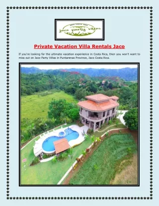 Private Vacation Villa Rentals Jaco