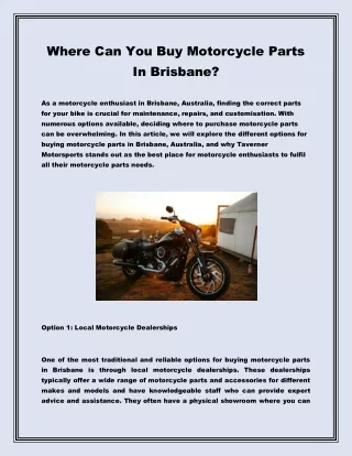 Where Can You Buy Motorcycle Parts In Brisbane?