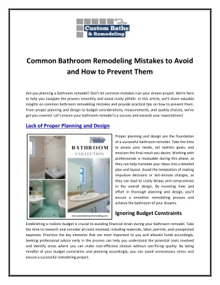 Common Bathroom Remodeling Mistakes to Avoid and How to Prevent Them