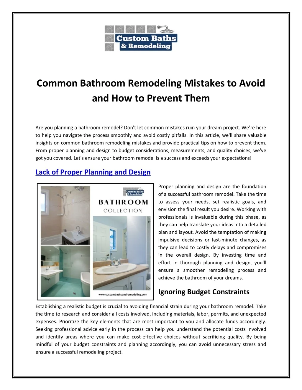 PPT - Common Bathroom Remodeling Mistakes to Avoid and How to Prevent ...