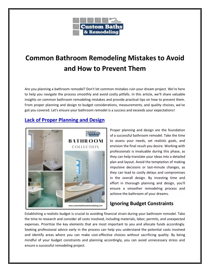 common bathroom remodeling mistakes to avoid