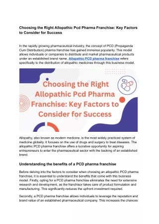 Choosing the Right Allopathic Pcd Pharma Franchise_ Key Factors to Consider for Success