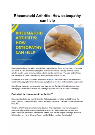 Rheumatoid Arthritis: How osteopathy can help