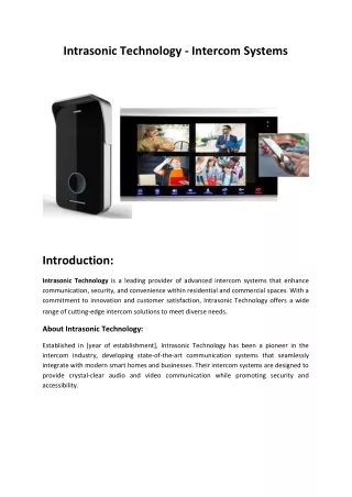 Intrasonic Technology - Intercom Systems