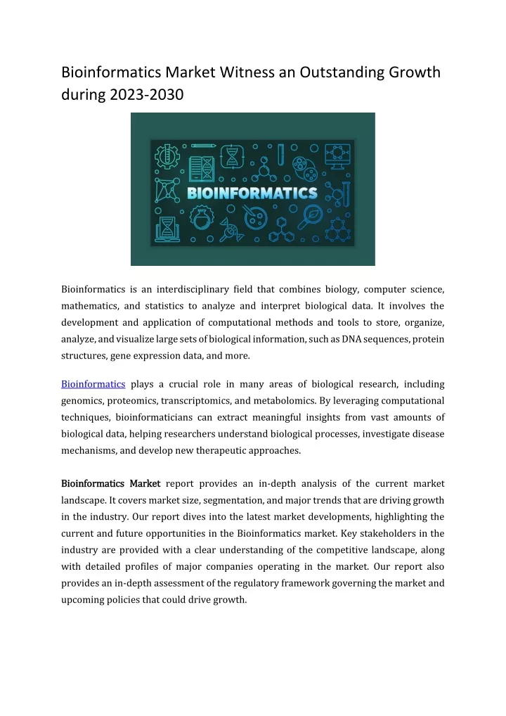 bioinformatics market witness an outstanding