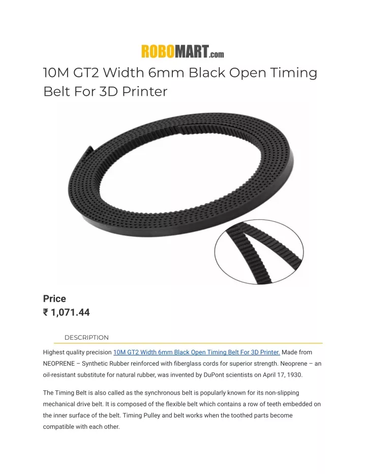 10m gt2 width 6mm black open timing belt