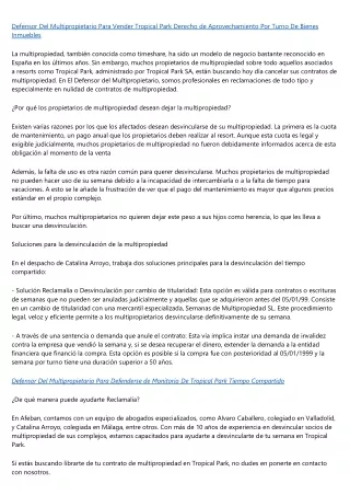 Defensor Del Multipropietario Para Cancelar Tropical Park Tiempo Compartido