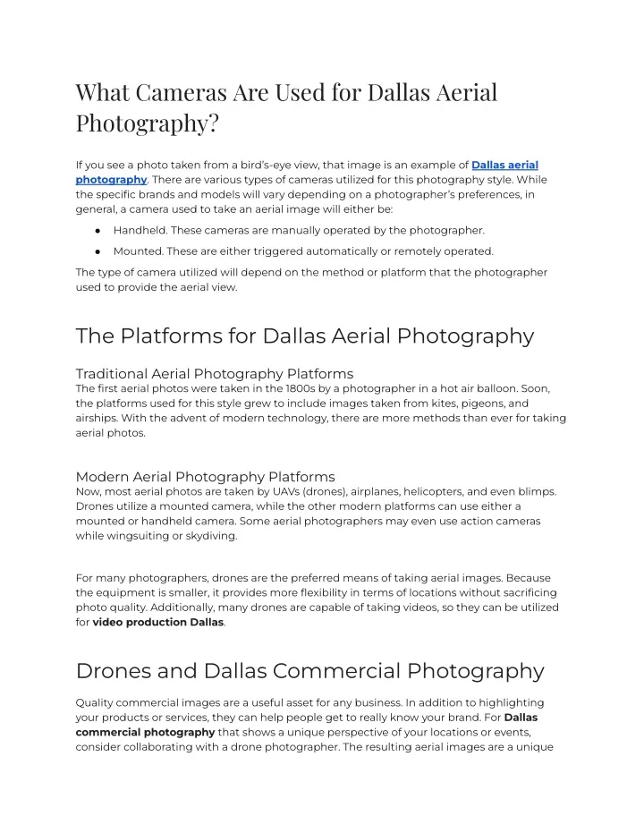 what cameras are used for dallas aerial