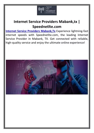 Internet Service Providers Mabank,tx | Speednetlte.com