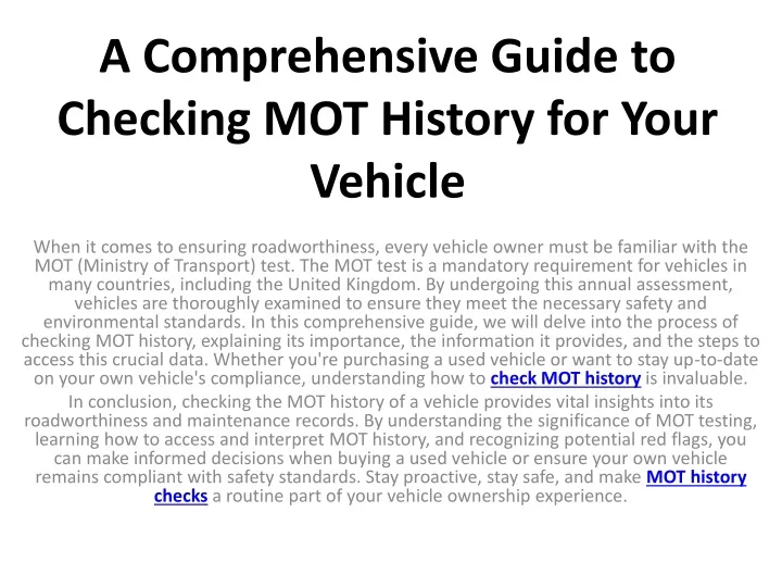 a comprehensive guide to checking mot history for your vehicle