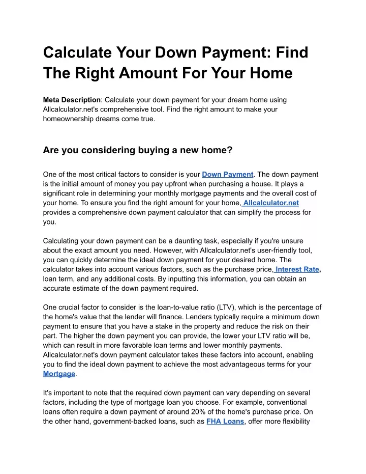 calculate your down payment find the right amount